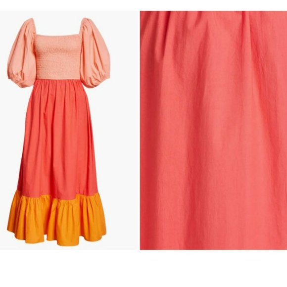 RHODE Eloise Colorblock Smocked Strawberry Multi Midi Dress - Picture 5 of 16